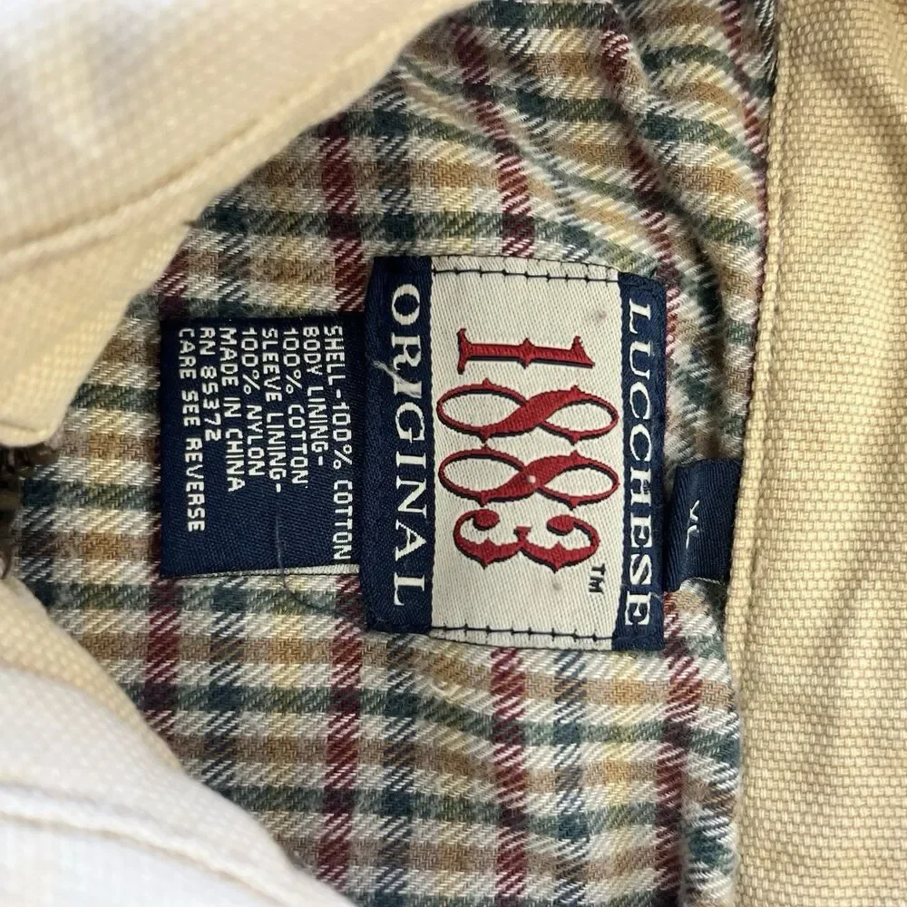 Vtg Lucchese Jacket Mens XL 1883 Original Canvas Bomber Tan Western Cowboy